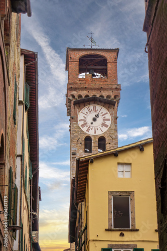 Lucca, Italy , wiew of the Torre Delle Ore (closk tower) n the old town