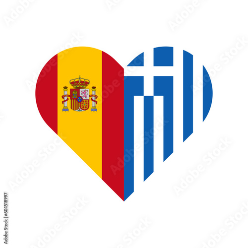 unity concept. heart shape icon of spain and greece flags. vector illustration isolated on white background
