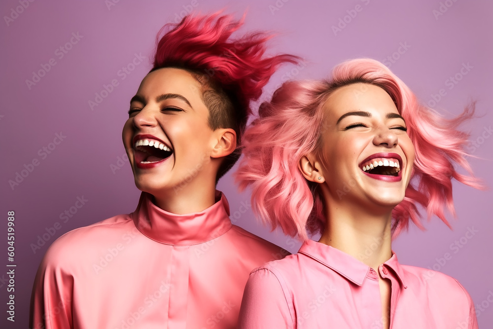 Zwei Freundinnen lachen KI Zwei Freundinnen lachen KI