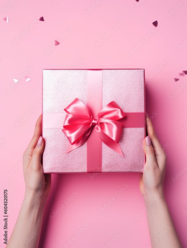 Background with gift boxes. Gift box flat top view. Poster surprise birthday, valentine's day, wedding and anniversary. generative ai