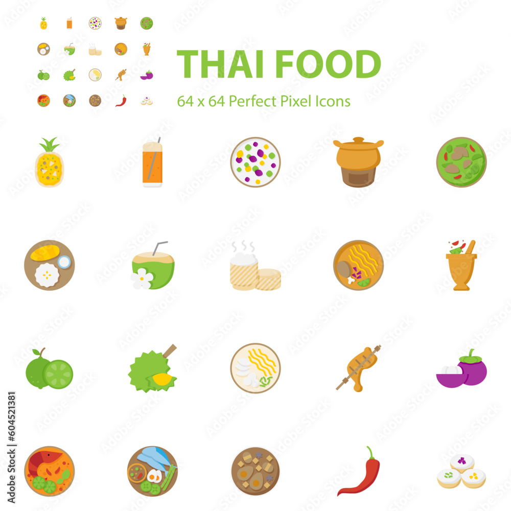 set of thai food icons, spicy, restaurant, set of thai food icons, spicy, restaurant,