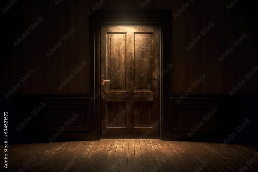 Dark room with wooden floor and door, Generative AI Dark room with wooden floor and door, Generative AI