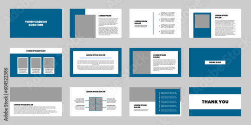 presentation template creative design set with blue theme. presentation templates for business, technology, and more