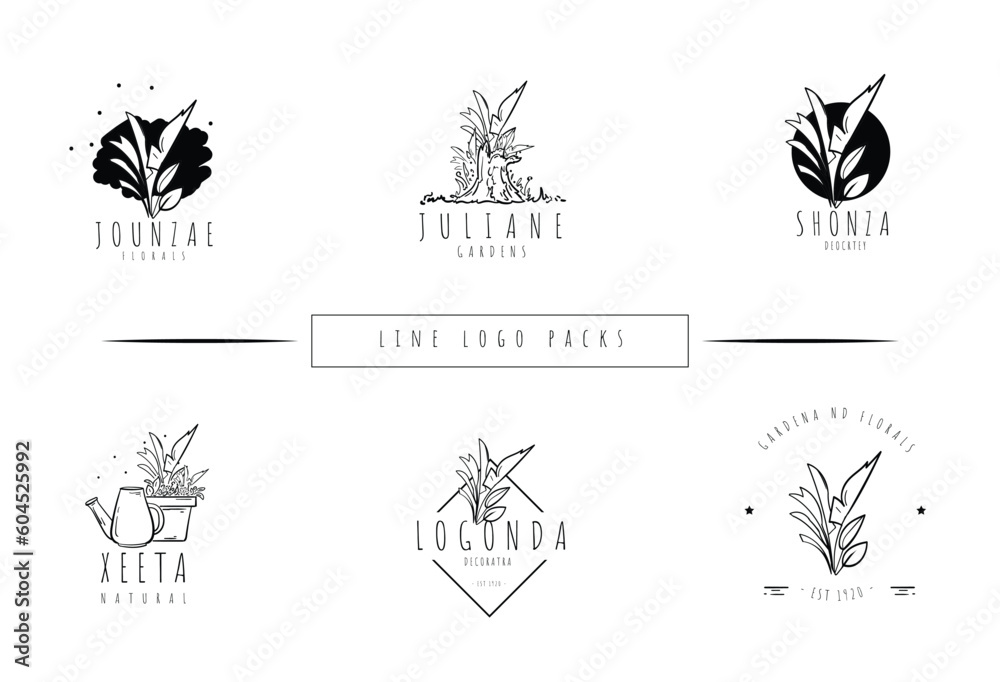 Line Art Modern Minimalist Flower Logo Design Pack