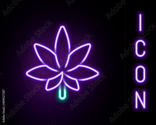 Glowing neon line Medical marijuana or cannabis leaf icon isolated on black background. Hemp symbol. Colorful outline concept. Vector