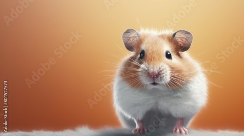 Head of furry Hamster looking lateral with copy space for advertisement. space background for banner text. Generative AI