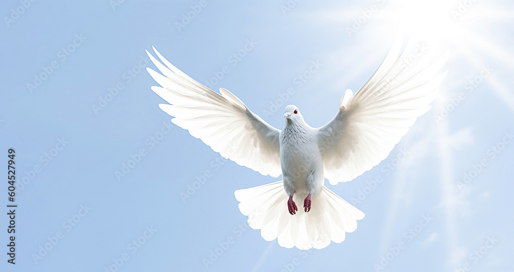 Fototapeta premium AI generative. White dove against blue sky