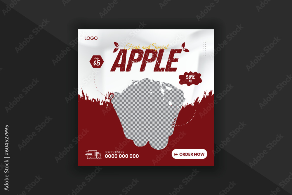 Fresh and delicious fruit apple social media post design template