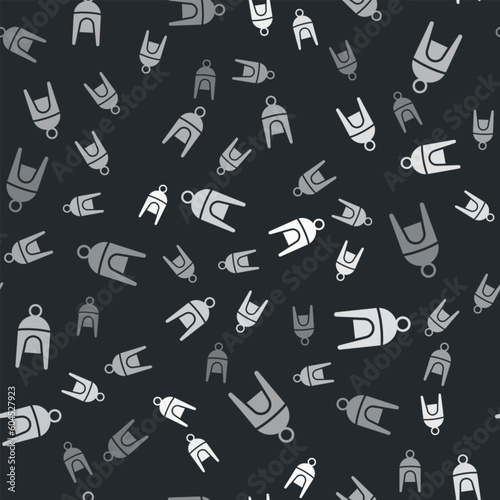 Grey Winter hat icon isolated seamless pattern on black background. Vector