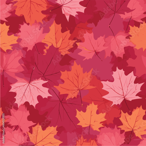 seamless pattern of hue red maple in realistic and colorful style.