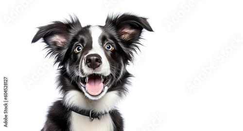 AI generative.  Cute  puppy dog border collie on white