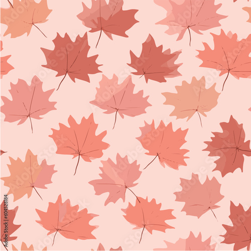 seamless pattern of hue red maple in doodle and soft color style