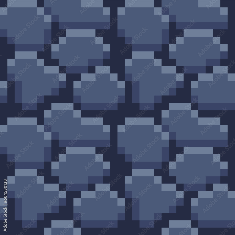 Ground or stone texture tile seamless pattern, for pixel art style game, isolated vector 8-bit illustration. The stones are arranged in a random pattern, giving the design a natural and organic feel. Ground or stone texture tile seamless pattern, for pixel art style game, isolated vector 8-bit illustration. The stones are arranged in a random pattern, giving the design a natural and organic feel.