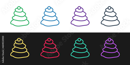 Set line Stack hot stones icon isolated on black and white background. Spa salon accessory. Vector Illustration
