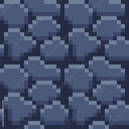 Ground or stone texture tile seamless pattern, for pixel art style game, isolated vector 8-bit illustration. The stones are arranged in a random pattern, giving the design a natural and organic feel. 
