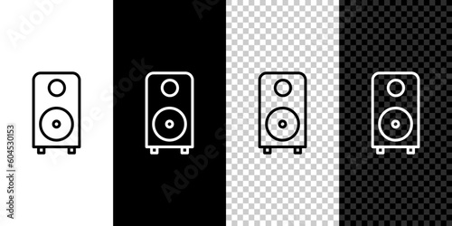 Isometric Stereo speaker icon isolated on grey background. Sound system speakers. Music icon. Musical column speaker bass equipment. Blue square button. Vector