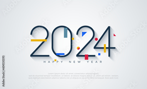 Colorful number happy new year 2024 with thin numbers on white background. Premium vector design for banner, poster, social post and happy new year greeting. photo