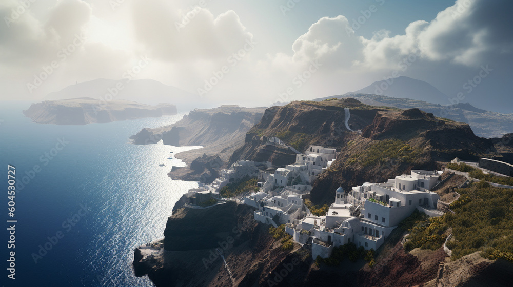 A breathtaking vector illustration of Santorini island, Greece. Generative AI image