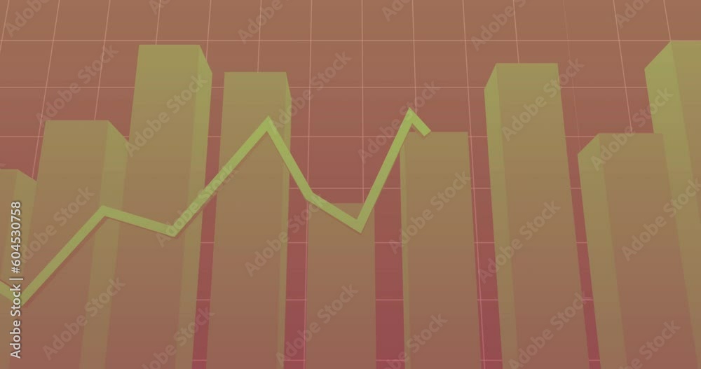 Animation of statistical data processing over grid network against pink gradient background Animation of statistical data processing over grid network against pink gradient background