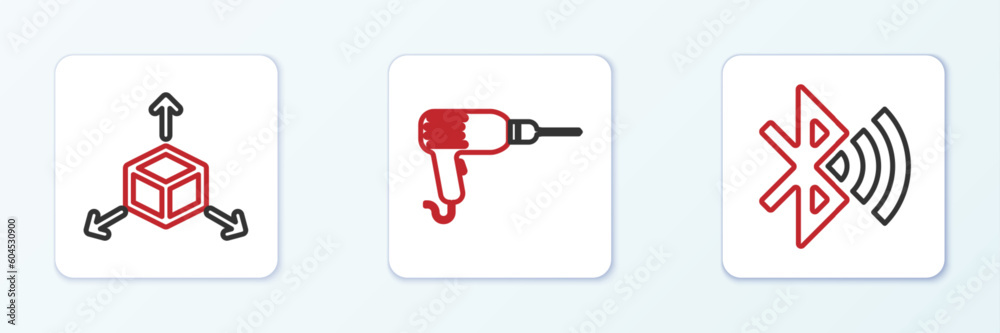 Set line Bullet, Isometric cube and Drill machine icon. Vector Set line Bullet, Isometric cube and Drill machine icon. Vector