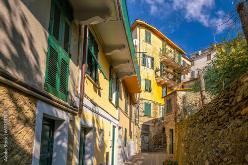 Fototapeta Naklejka Na Ścianę i Meble -  Colorful cityscape of buildings over Mediterranean sea, Europe, Cinque Terre in Italy