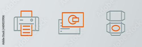 Set line Carton cardboard box, Printer and Business icon. Vector