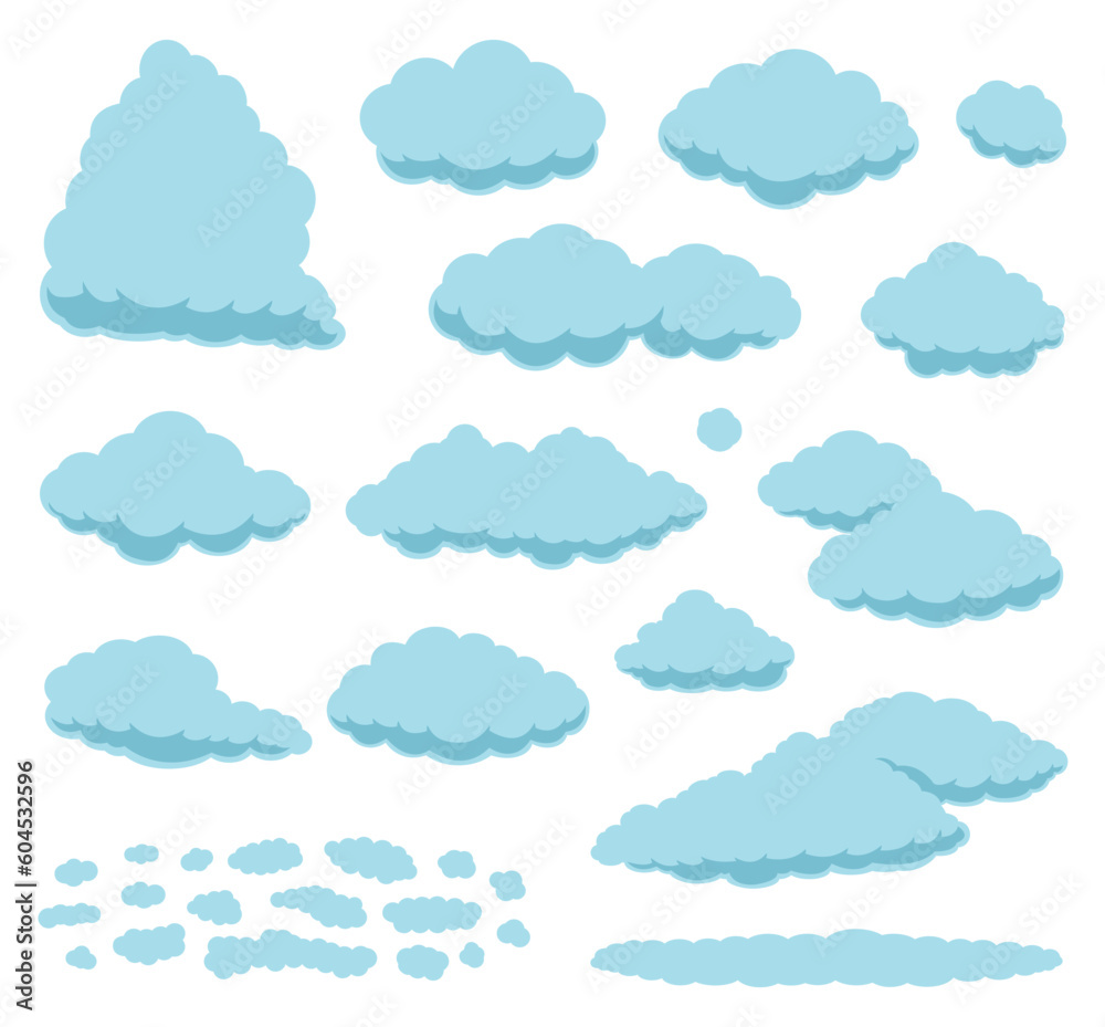 Set of illustrations depicting clouds of various shapes