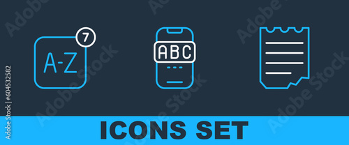 Set line Notebook, Online translator and Foreign language online study icon. Vector
