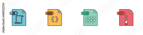 Set JS file document, CSS, PNG and ZIP icon. Vector
