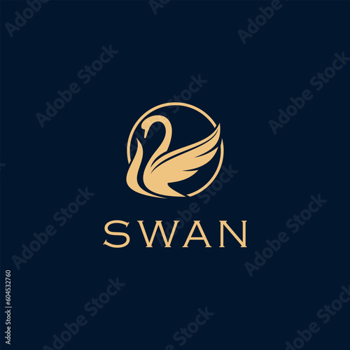
Swan logo symbol. Swan with circle line icon. Modern luxury brand element sign. Suitable for your design need, logo, illustration, animation, etc.