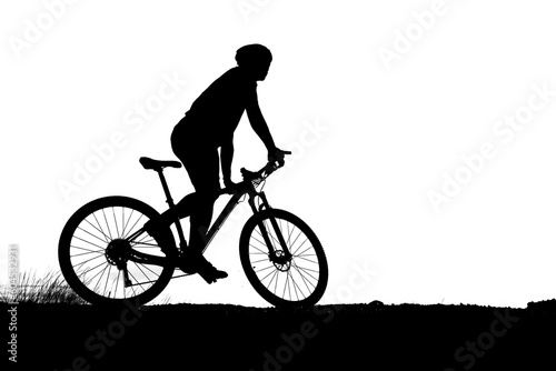 silhouette of mountain biker on transparent background