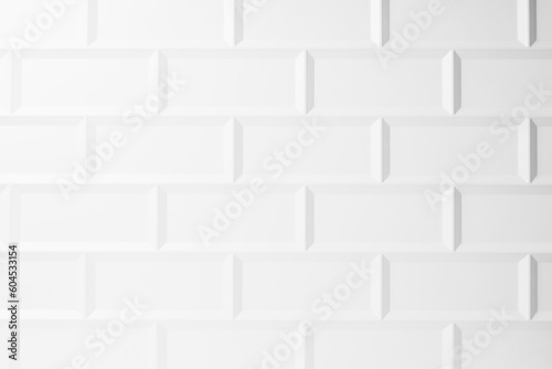White abstract background of glossy ceramic rectangle tile  pattern  top view. Classic mosaic texture of porcelain tile for pool  bathroom  kitchen  toilet.
