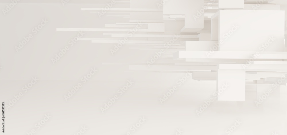 Luxury white abstract architectural minimalistic background. Contemporary showroom. Modern exhibition stand. Empty gallery. Backlight. Polygonal Graphic Design. 3D illustration and rendering.