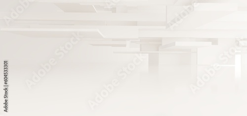 Luxury white abstract architectural minimalistic background. Contemporary showroom. Modern  exhibition stand. Empty gallery. Backlight. Polygonal Graphic Design. 3D illustration and rendering.