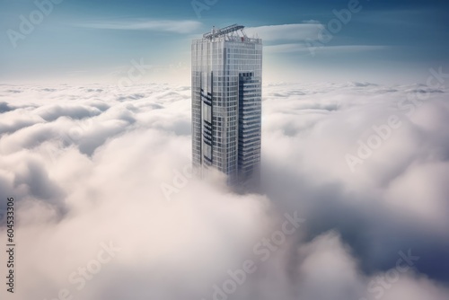 Skyscraper above clouds, created with Generative AI