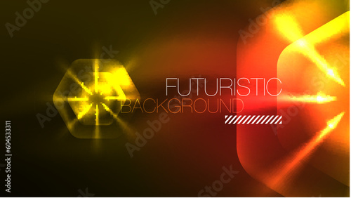 Glowing neon hexagons in dark space. Digital technology cyberspace hi-tech techno abstract background template