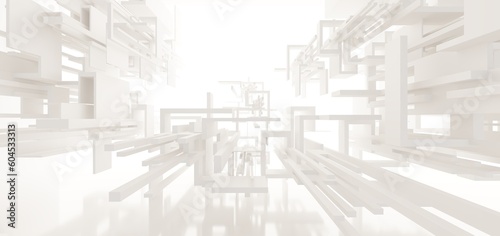 Obraz na płótnie Luxury white abstract architectural minimalistic background. Contemporary showroom. Modern exhibition stand. Empty gallery. Backlight. Polygonal Graphic Design. 3D illustration and rendering. w salonie