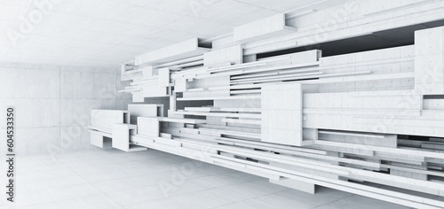 Obraz na płótnie Abstract architectural minimalistic background. Contemporary showroom. Modern concrete exhibition tunnel. Empty gallery. Backlight. 3D illustration and rendering. w salonie
