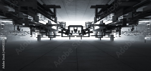 Obraz na płótnie Abstract architectural minimalistic background. Contemporary showroom. Modern concrete exhibition tunnel. Empty gallery. Backlight. 3D illustration and rendering. w salonie
