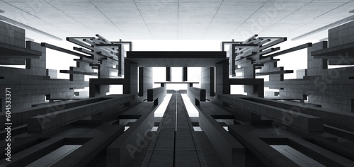 Obraz na płótnie Abstract architectural minimalistic background. Contemporary showroom. Modern concrete exhibition tunnel. Empty gallery. Backlight. 3D illustration and rendering. w salonie