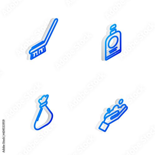 Wallpaper Mural Set Isometric line Hand sanitizer bottle, Brush for cleaning, Garbage bag and Washing hands with soap icon. Vector Torontodigital.ca