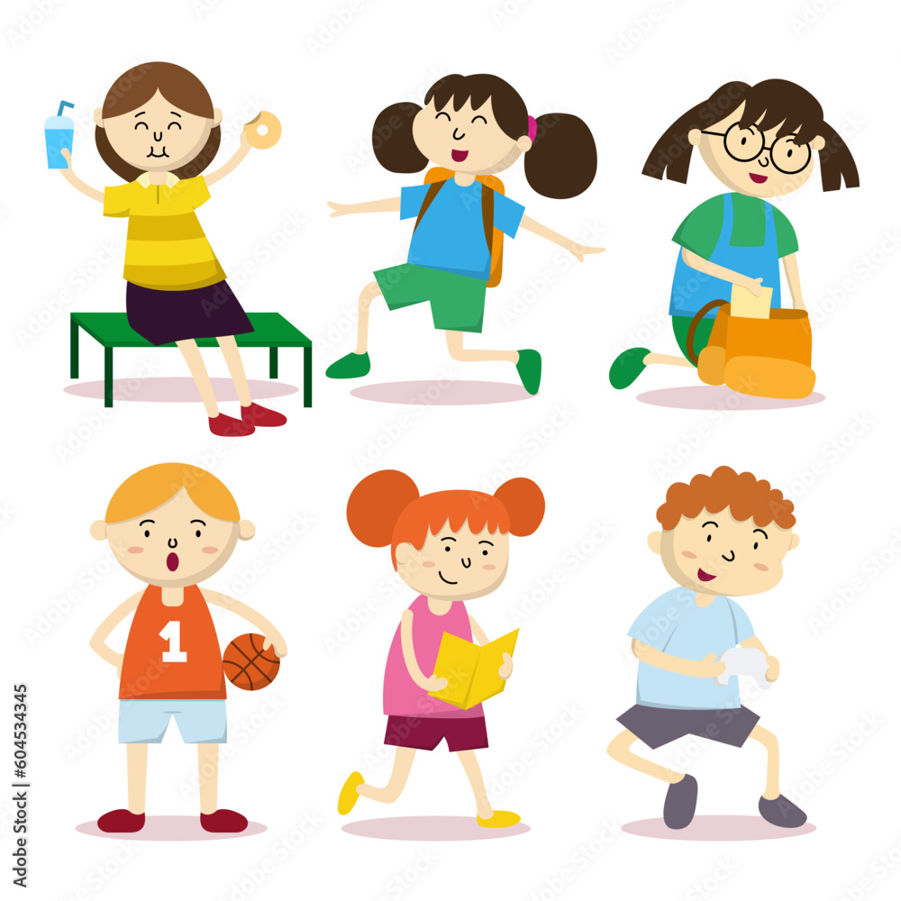 Set of cute kids various activity in cartoon character vector Set of cute kids various activity in cartoon character vector