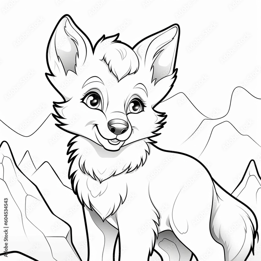 Obraz premium Coloring page for kids cute baby fox