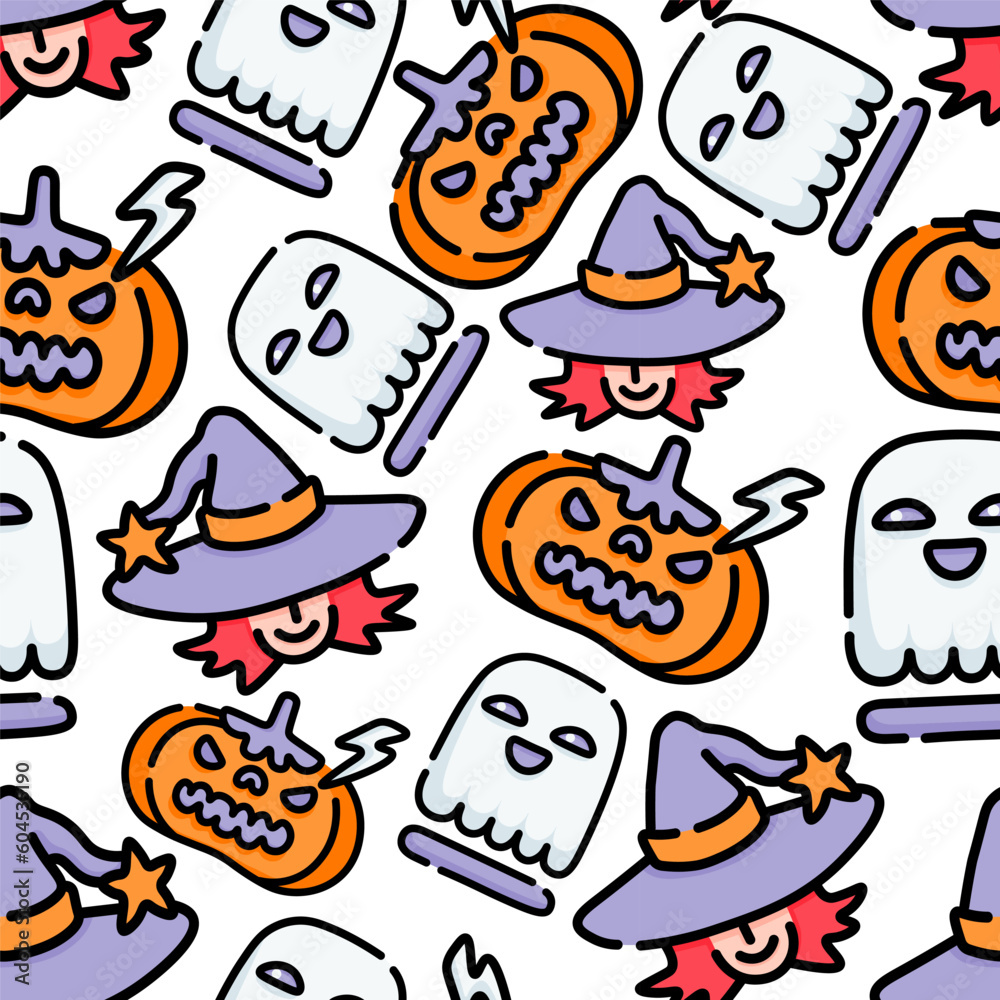 seamless pattern with halloween characters in vector.ghost,pumpkin,witch,skull,vampire.design element for halloween.characters in flat style.minimalistic pattern for wallpaper background. seamless pattern with halloween characters in vector.ghost,pumpkin,witch,skull,vampire.design element for halloween.characters in flat style.minimalistic pattern for wallpaper background.