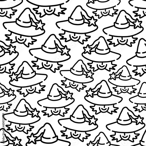 seamless pattern with a witch in a hat in vector.design element for halloween.characters in flat style.minimalistic pattern for wallpaper background.