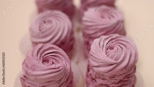 Wallpaper Mural marshmallows with blackberries taste in box or kitchen tiles,towel.zephyr in whisk or for,sugar powder.woman pouring tea in cup open box with many sweets.homemade handmade dessert. 4k close up texture Torontodigital.ca