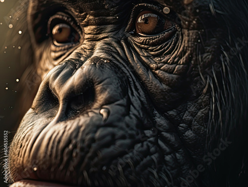 Macro to eye of a Chimpanzee Portrait chimpanzee in zoo Generative AI photo
