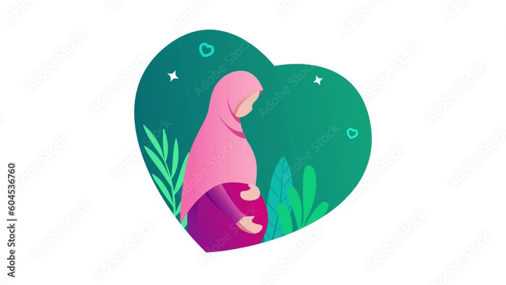 Pregnant moslem woman animation stroking her tummy. Celebrate mothers day Pregnant moslem woman animation stroking her tummy. Celebrate mothers day