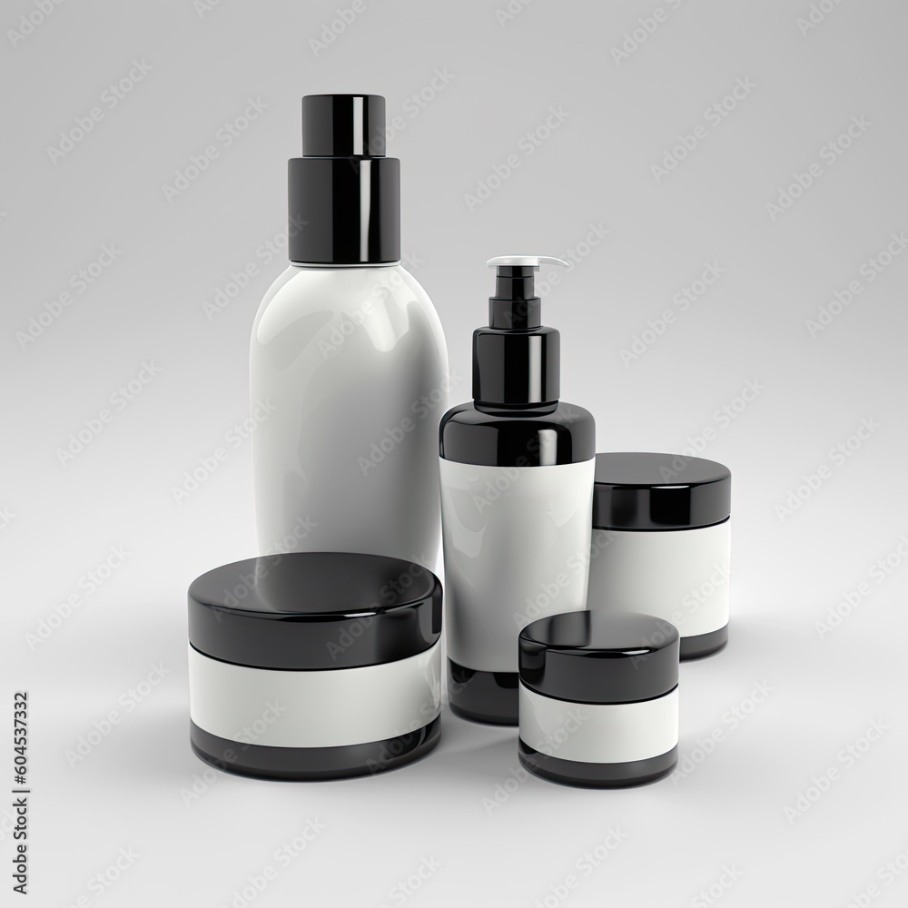 Set of cosmetics bottles, natural cosmetic mock up, ai generative Set of cosmetics bottles, natural cosmetic mock up, ai generative