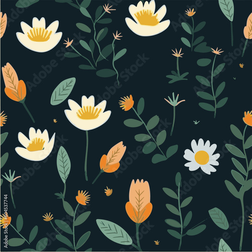 Seamless wild flower pattern of background in doodle and colorful style